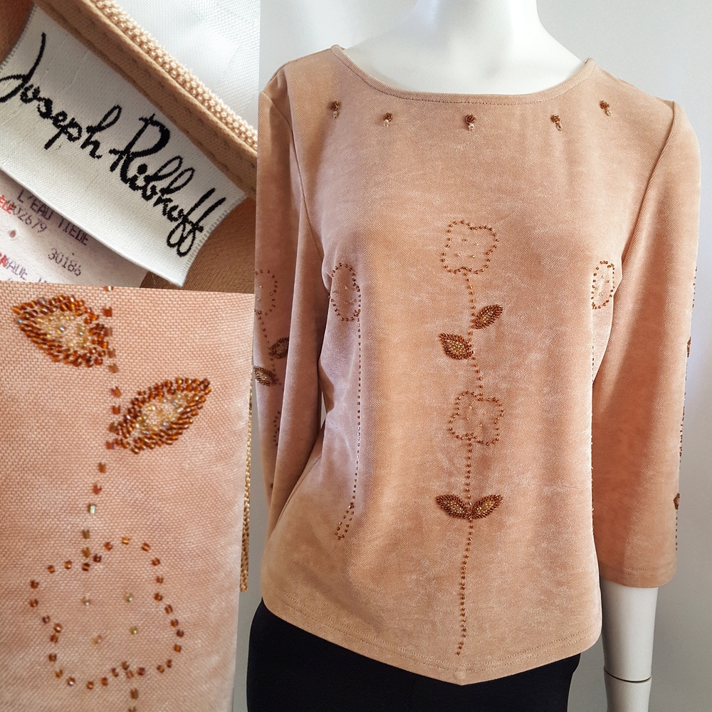 Joseph Ribkoff Tan Embellished Floral Top